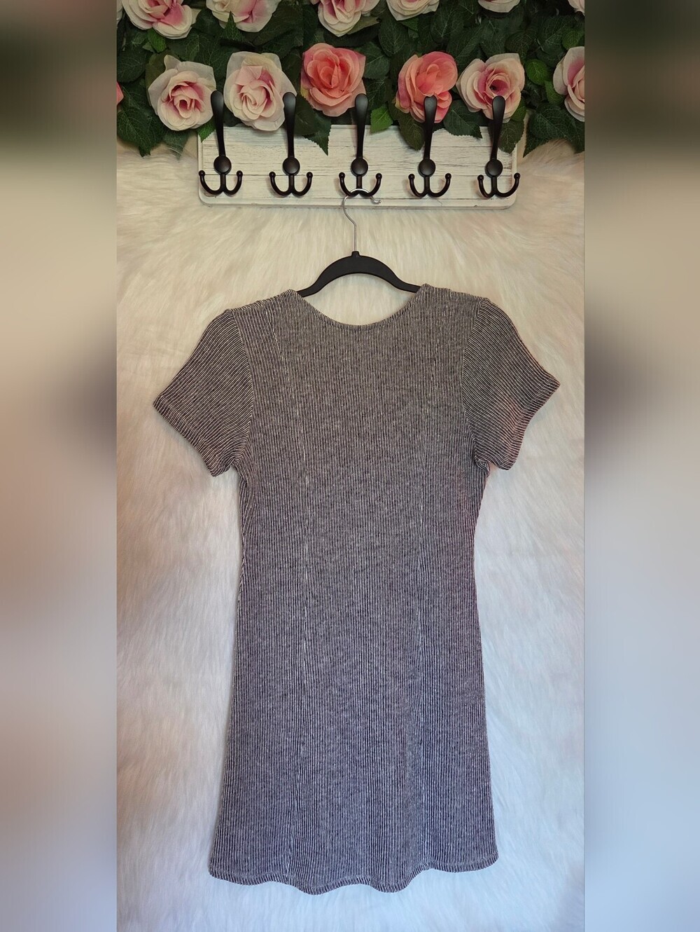 *Rare* 90s Vibes Zara Trafaluc Black & Gray Ribbed Button-Front Mini Dress - Picture 3 of 7